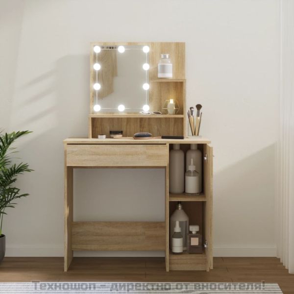 Тоалетка с LED, дъб сонома, 86,5x35x136 см