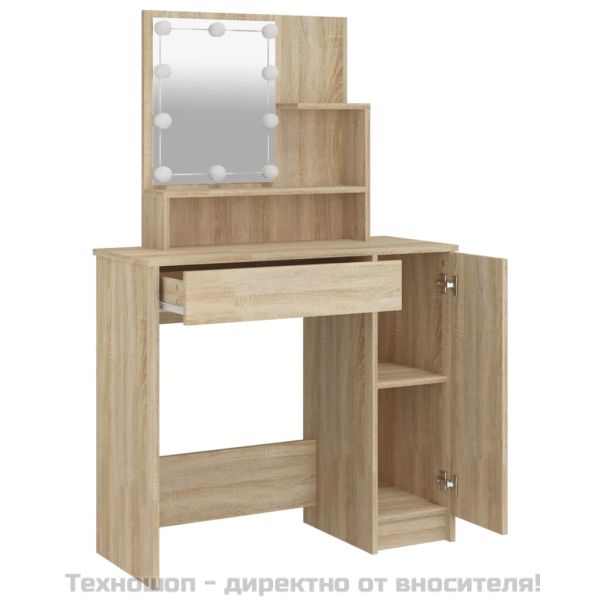 Тоалетка с LED, дъб сонома, 86,5x35x136 см