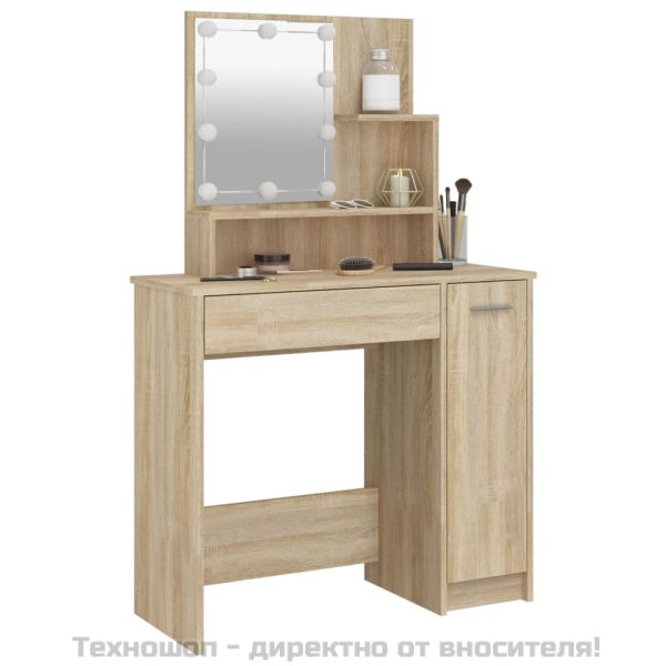 Тоалетка с LED, дъб сонома, 86,5x35x136 см