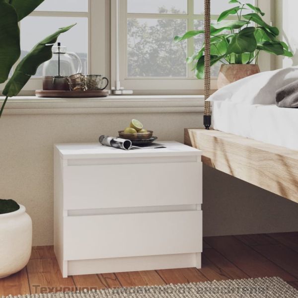 Нощно шкафче, бялo, 50x39x43,5 см, инженерно дърво