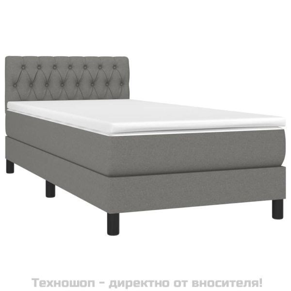 Боксспринг легло с матрак, тъмносив, 90x190 см, плат