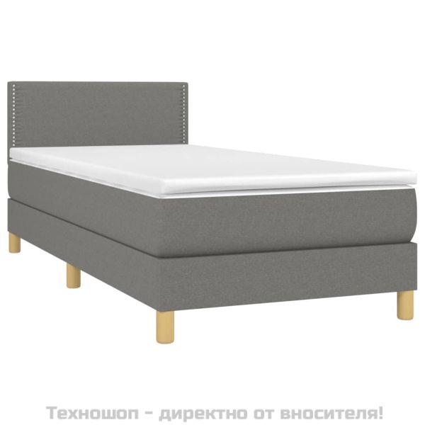 Боксспринг легло с матрак, тъмносив, 90x190 см, плат