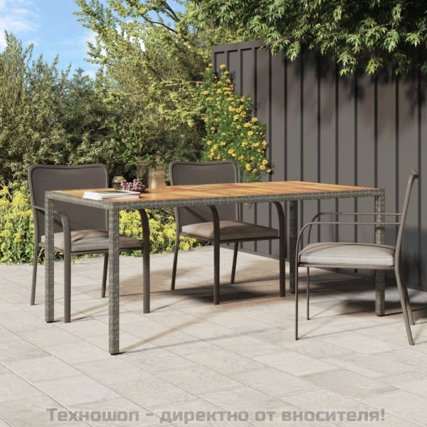 Градинска маса, 190x90x75 см, полиратан и акациево дърво, сива