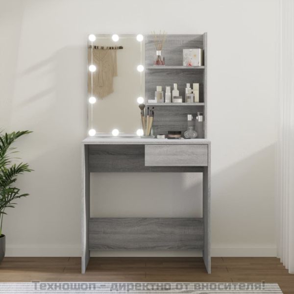 Тоалетка с LED, сив сонома, 74,5x40x141 см
