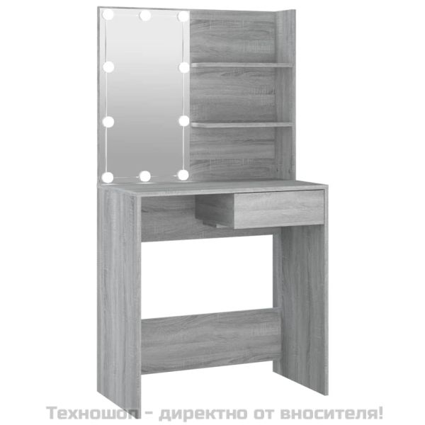 Тоалетка с LED, сив сонома, 74,5x40x141 см