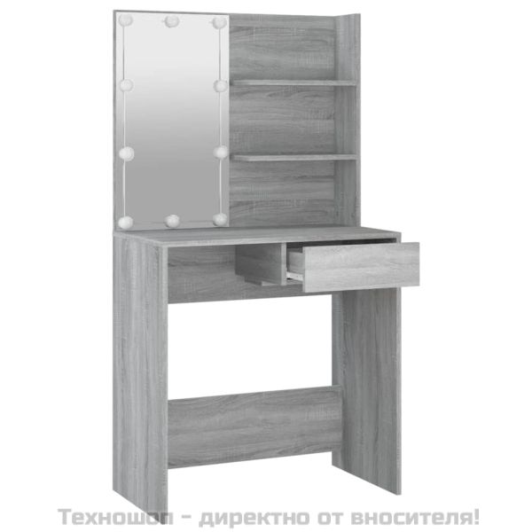 Тоалетка с LED, сив сонома, 74,5x40x141 см