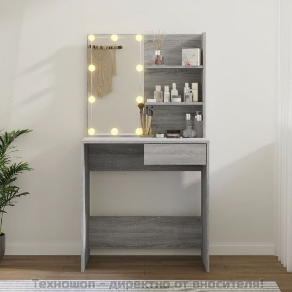 Тоалетка с LED, сив сонома, 74,5x40x141 см