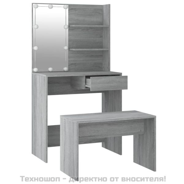 Комплект тоалетка с LED, сив сонома, инженерно дърво