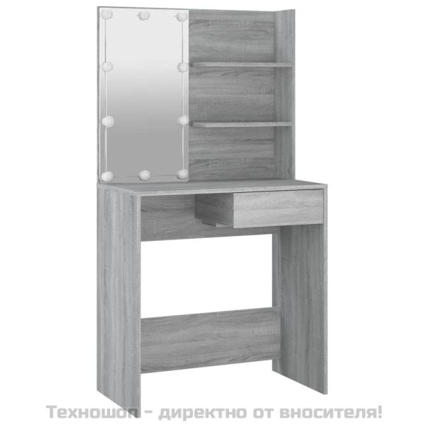 Комплект тоалетка с LED, сив сонома, инженерно дърво