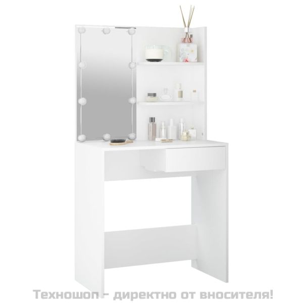 Тоалетка с LED, бяла, 74,5x40x141 см