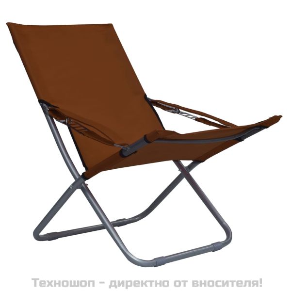 Сгъваеми плажни столове, 2 бр, текстил, кафяви