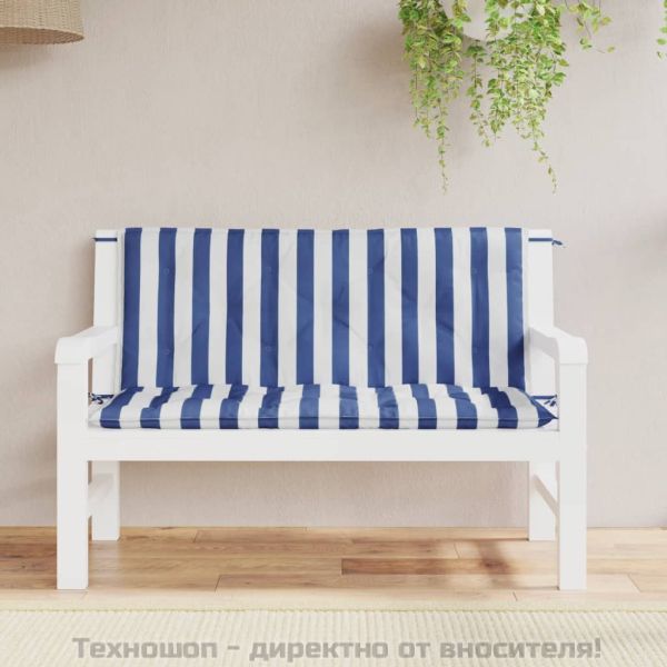 Възглавници за външни пейки 2 бр синьо-бели 120x50x7 см плат