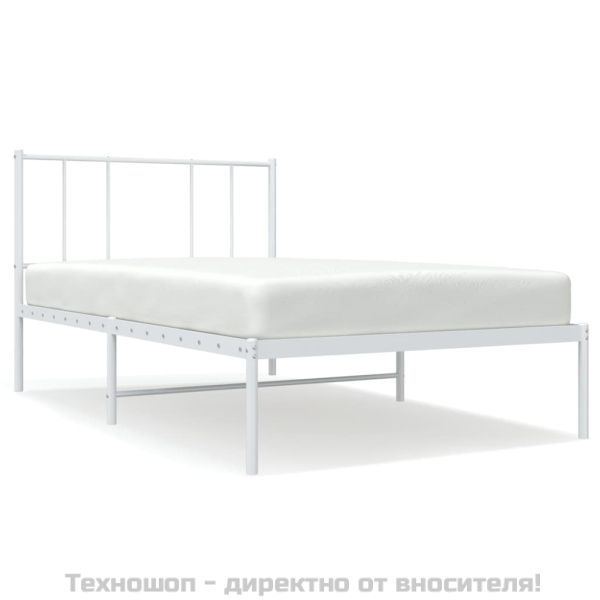 Метална рамка за легло с горна табла, бяла, 107x203 см