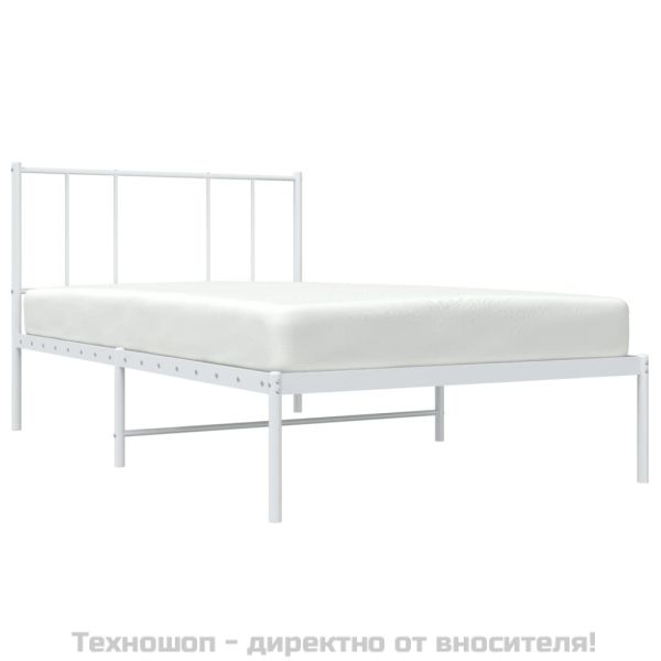 Метална рамка за легло с горна табла, бяла, 107x203 см