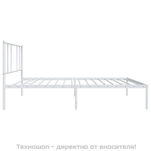 Метална рамка за легло с горна табла, бяла, 107x203 см