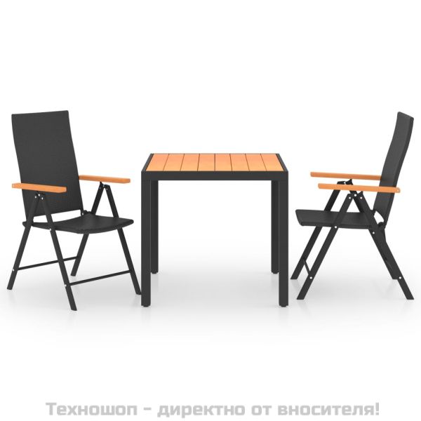 Градински трапезен комплект, 3 части, черно и кафяво