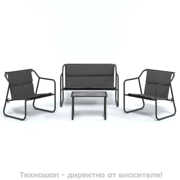 Градински комплект от 4 части с възглавници антрацит стомана
