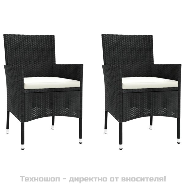 Градински бистро комплект с възглавници 3 части черен полиратан