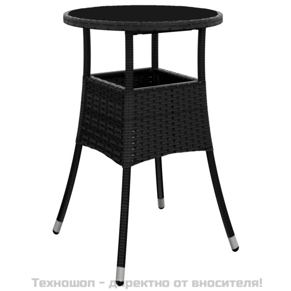 Градински бистро комплект с възглавници 3 части черен полиратан