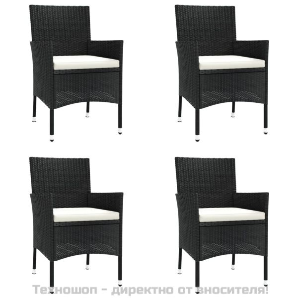 Градински бистро комплект с възглавници 5 части черен полиратан