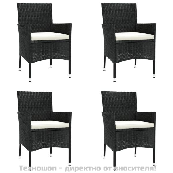Градински бистро комплект с възглавници 5 части черен полиратан