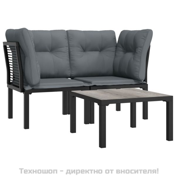 Градински лаундж комплект 3 части черно и сиво полиратан