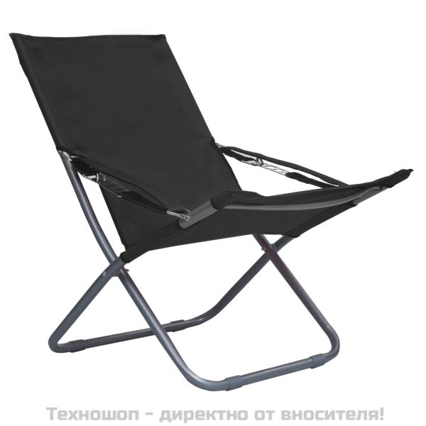Сгъваеми плажни столове, 2 бр, текстил, черни