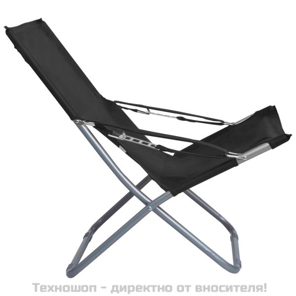 Сгъваеми плажни столове, 2 бр, текстил, черни