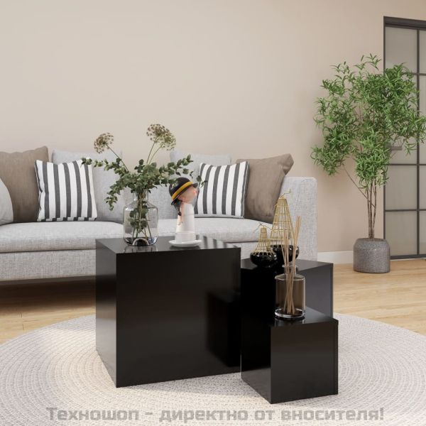 Странични маси, 3 бр, черни, инженерно дърво