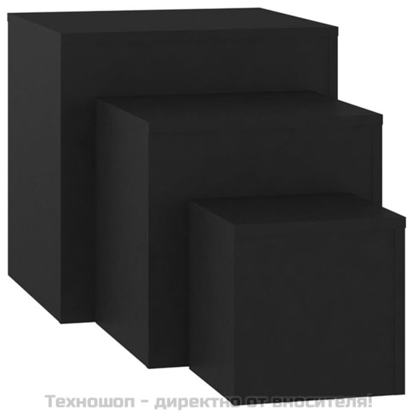 Странични маси, 3 бр, черни, инженерно дърво