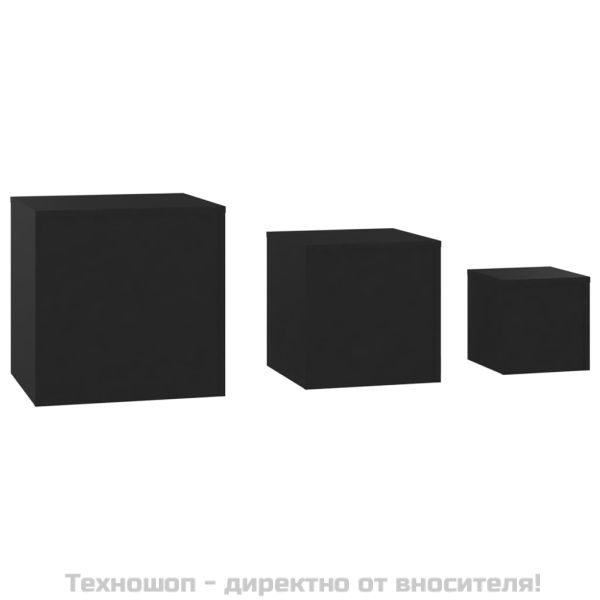 Странични маси, 3 бр, черни, инженерно дърво