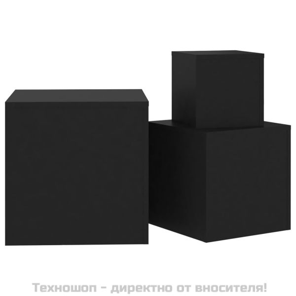 Странични маси, 3 бр, черни, инженерно дърво