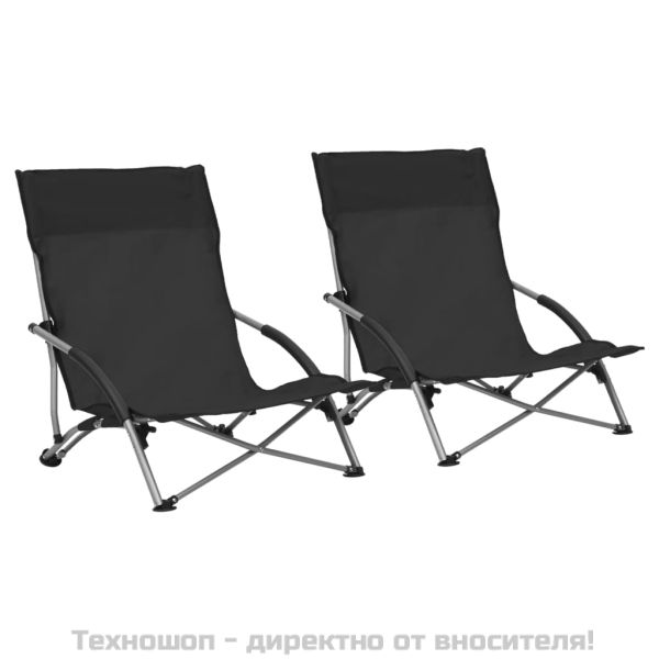 Сгъваеми плажни столове, 2 бр, черни, текстил