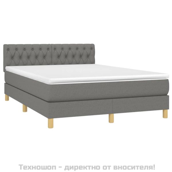Боксспринг легло с матрак и LED, тъмносиво, 140x190 см, плат