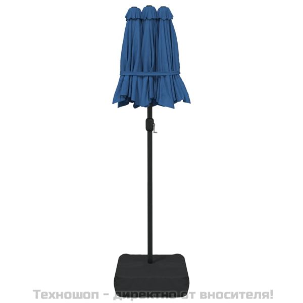 Градински чадър с двоен покрив и LED, лазурносин, 316x145 см