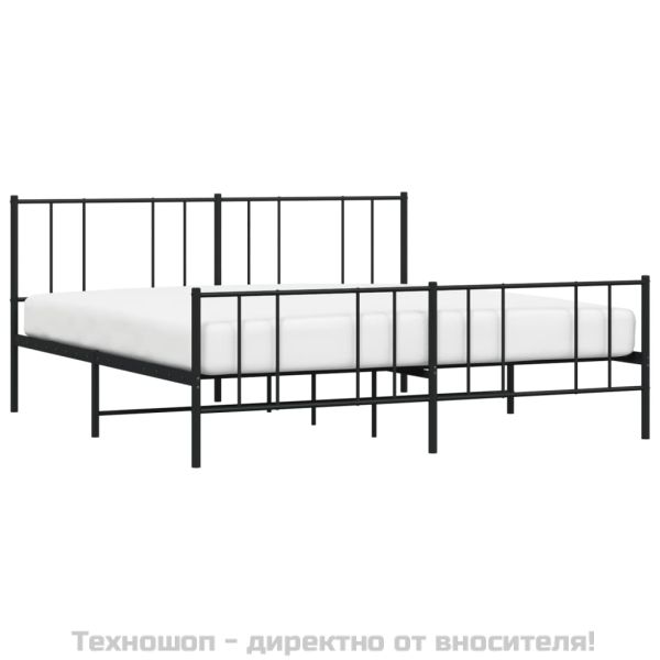 Метална рамка за легло с горна и долна табла, черна, 183x213 см