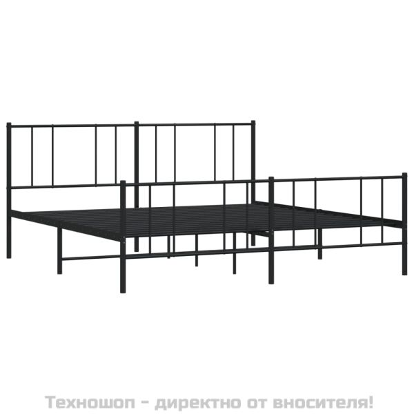 Метална рамка за легло с горна и долна табла, черна, 183x213 см