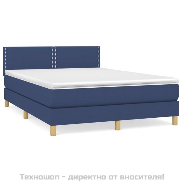 Боксспринг легло с матрак, синьо, 140x190 см, плат