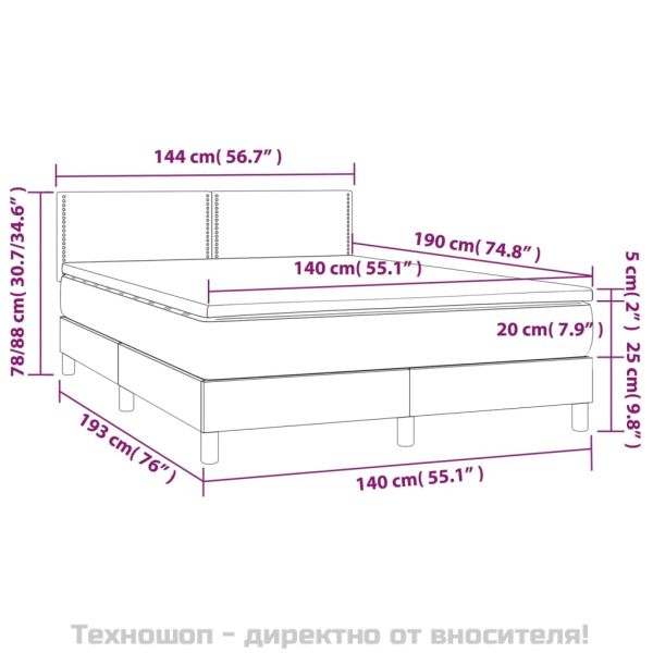 Боксспринг легло с матрак, синьо, 140x190 см, плат