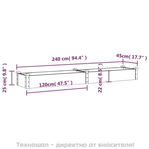 Градинско повдигнато легло с вложка 240x45x25 см масивна ела