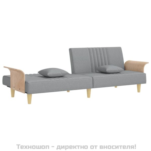 Разтегателно канапе с подлакътници, светлосиво, плат