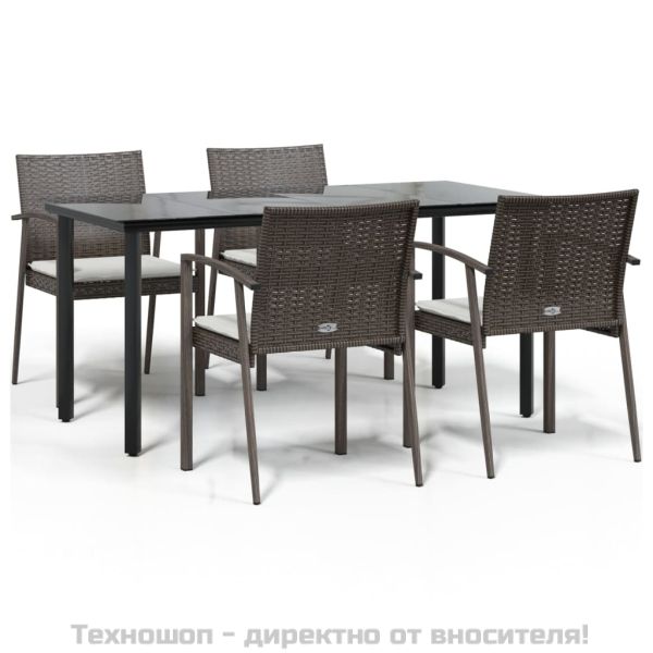 Градински комплект от 5 части с възглавници полиратан и стомана