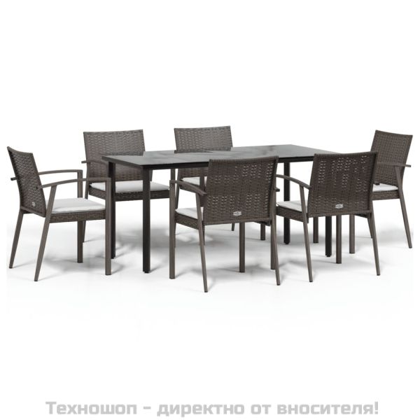 Градински комплект от 7 части с възглавници полиратан и стомана