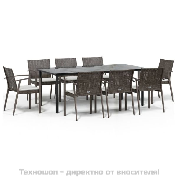 Градински комплект с възглавници от 9 части полиратан и стомана