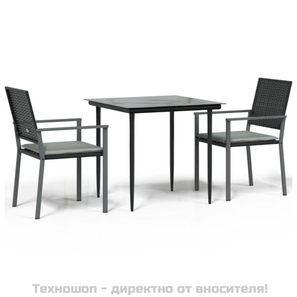 Градински комплект от 3 части с възглавници полиратан и стомана