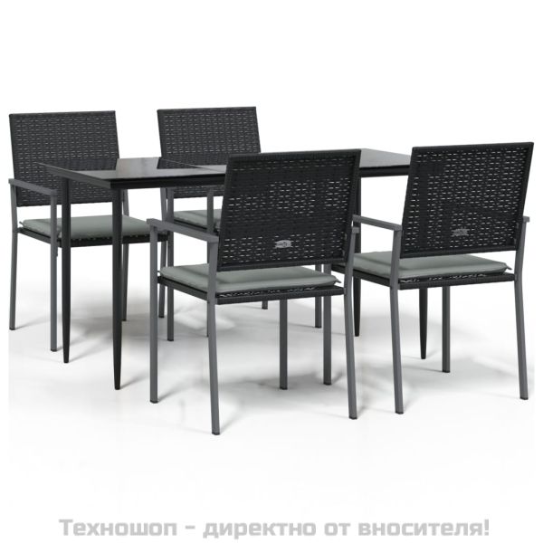 Градински комплект от 5 части с възглавници полиратан и стомана