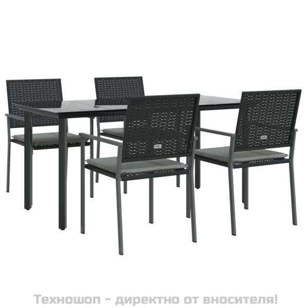 Градински комплект от 5 части с възглавници полиратан и стомана