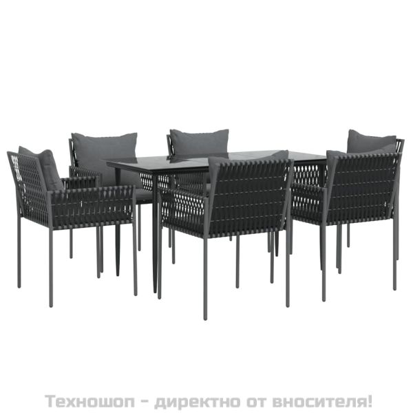 Градински комплект от 7 части с възглавници полиратан и стомана