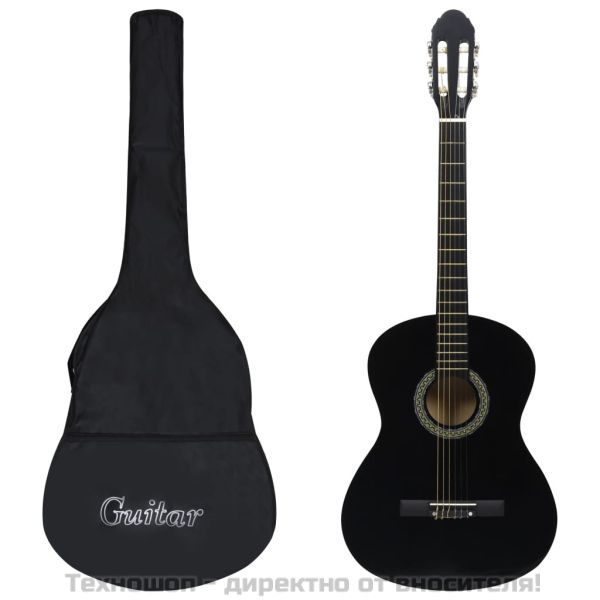 Класическа китара за начинаещи с калъф, черна, 4/4, 39"