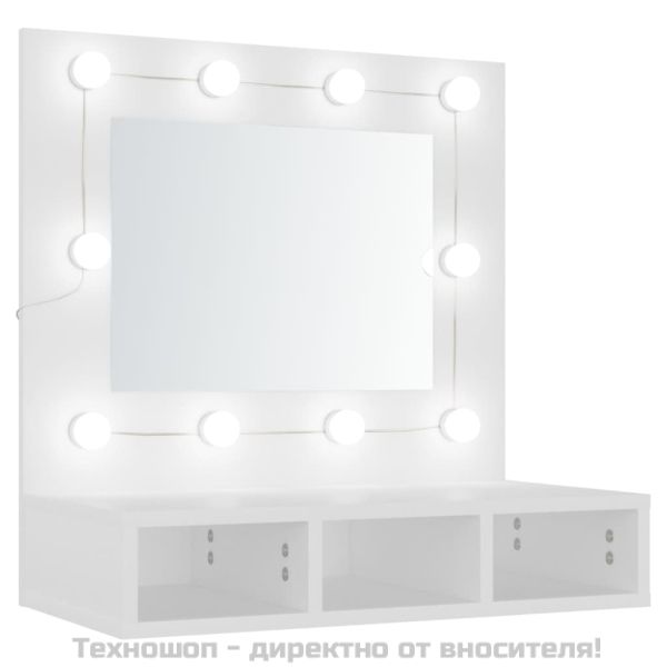 Огледален шкаф с LED, бял, 60x31,5x62 см